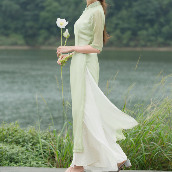 秋月-山有色改良奥黛中国风女装新品复古文艺连衣裙茶服旗袍长裙-淘宝