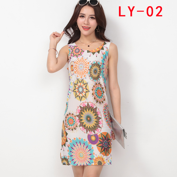 批发女装连衣裙中长款韩国宽松胖MM碎花裙民族风冰丝无袖背心裙夏