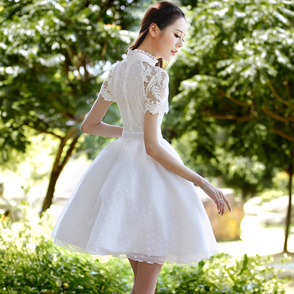 公主裙蓬蓬裙成人甜美2017夏天收腰少女修身显瘦欧根纱雪纺连衣裙