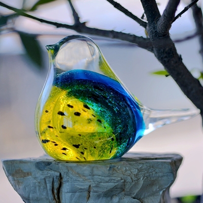 玻璃小鸟家居水晶摆件酒柜子 琉璃鸟创意结婚礼物 动物工艺装饰品