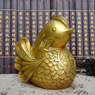 招财进宝摆件纯铜福鸟摆件风水工艺品铜办公室店铺书房礼品装饰品