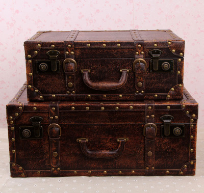 复古手提皮箱仿古实木衣服行李箱老式旅游箱摄影道具整理收纳箱子