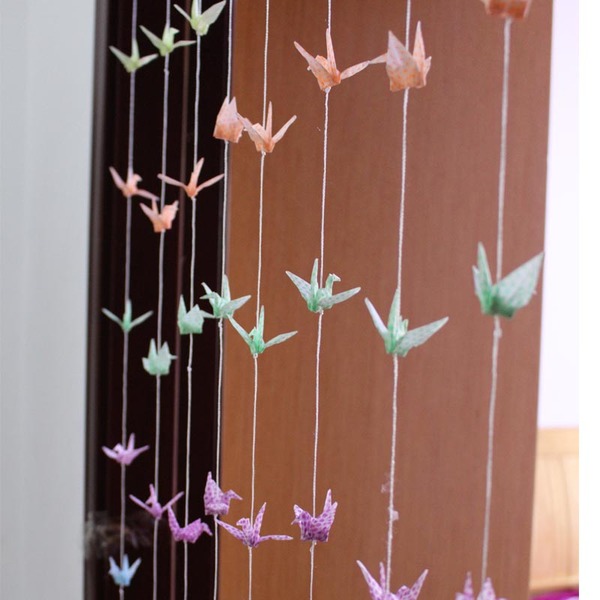 6厘米荧光千纸鹤折纸成品穿线一串10只 节日橱窗挂饰品家居装饰品