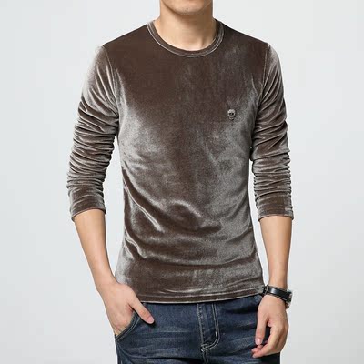 冬季厚款男士长袖t袖男大码圆领韩版修身纯色加绒加厚t恤潮男上衣