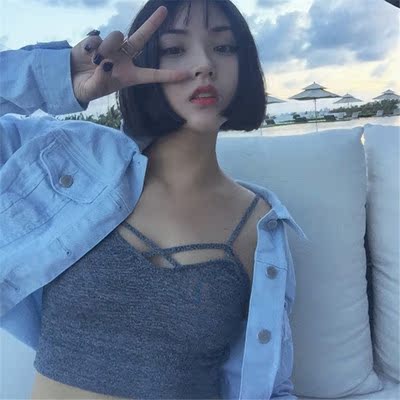 小清新日系超短款胸前交叉露脐吊带胸衣欧美风性感小背心抹胸女夏