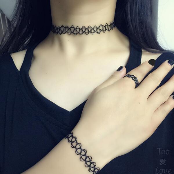 tao爱love日韩原宿镂空欧美纹身弹力颈链项圈款项链锁骨连chocker