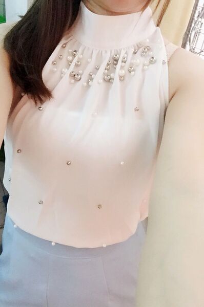 夏装新款甜美日系时尚钉珠露肩挂脖雪纺衫 韩版无袖百搭小背心