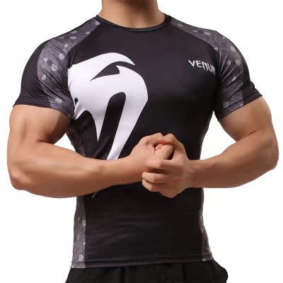 夏季健身服男运动紧身健身衣透气速干短袖t恤弹力跑步格斗训练服