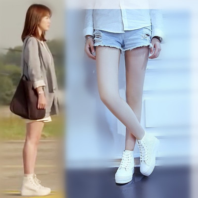 乔妹太阳的后裔宋慧乔同款鞋子女真皮厚底小白鞋韩版内增高高帮鞋