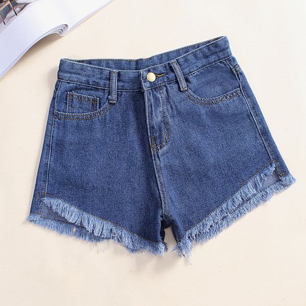 夏季韩版2016前短后长学生大码黑色高腰牛仔短裤女夏韩国宽松显瘦