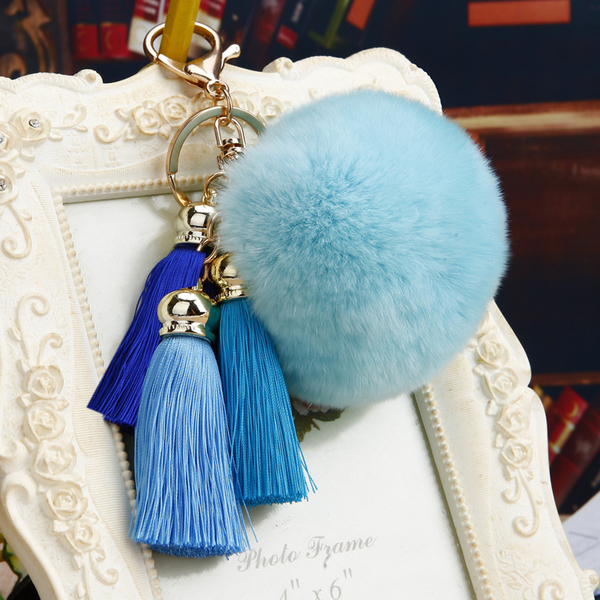韩国创意礼品可爱冰丝流苏汽车钥匙扣女包挂件钥匙链毛绒毛球饰品