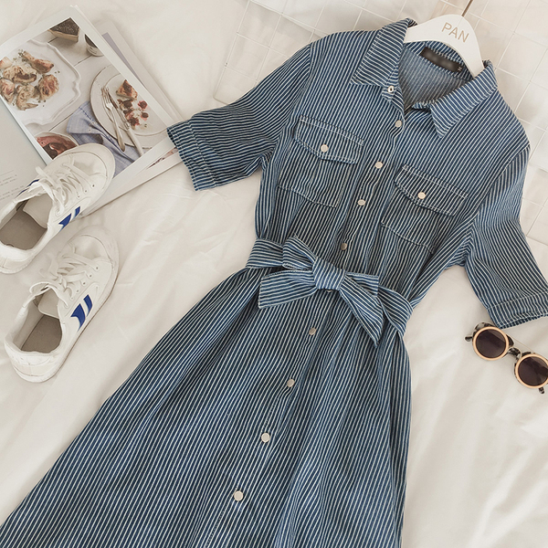 New striped denim shirt dress ML