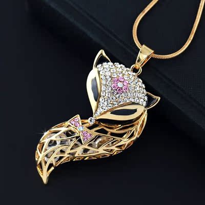 经典时尚镂空镶钻狐狸项链女秋冬毛衣链长款百搭韩国饰品毛衣挂件