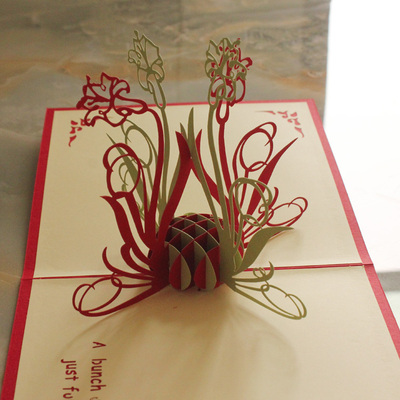 贺卡3d立体贺卡兰花韩国创意纯手工diy镂空镭射纸雕明信片