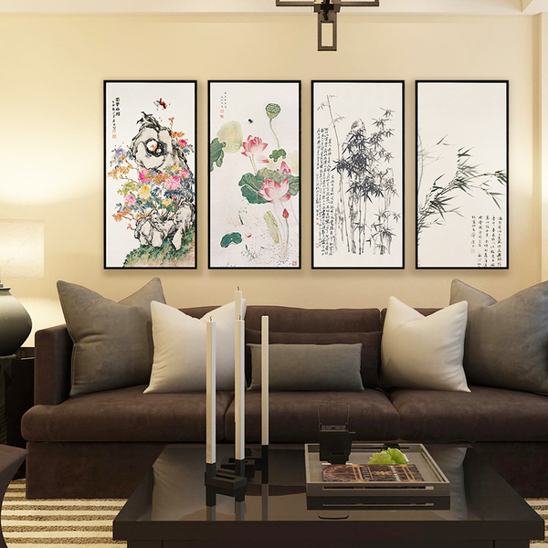 现代中式客厅装饰画 沙发背景墙水墨壁画办公室挂画花卉名家国画