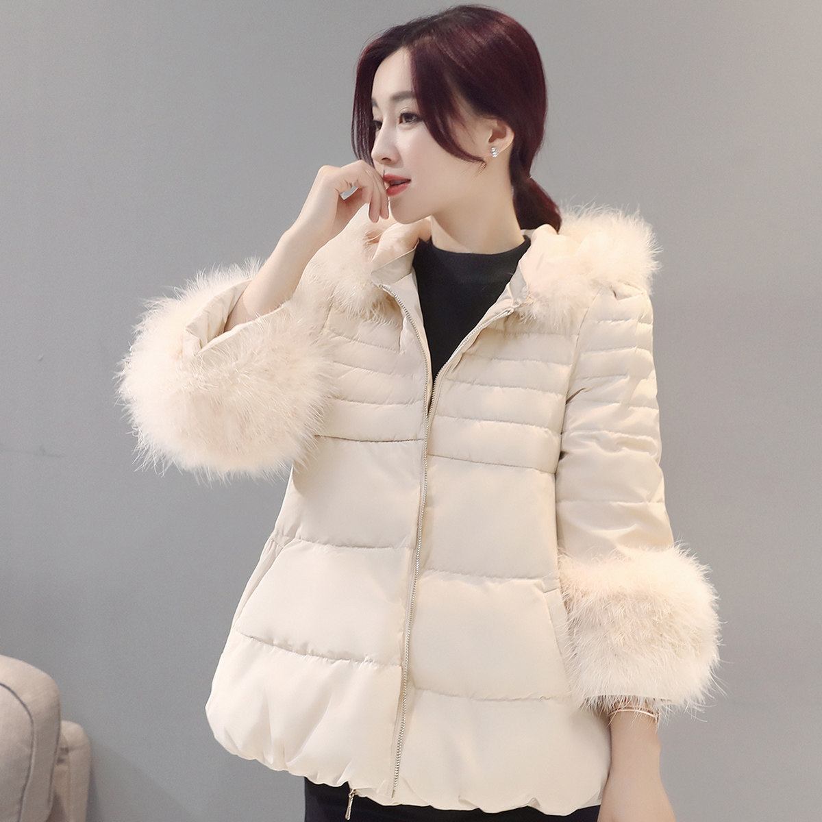 韩版短款棉服女中款2017冬季新款棉袄宽松斗篷型a字版棉衣外套潮