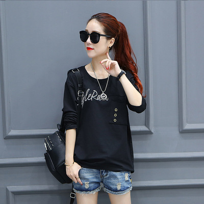 秋天长袖t恤女显瘦宽松单衣女长袖韩版学生百搭秋季休闲t血女体桖