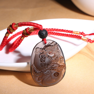 淘运阁龙蛇保岁黑曜石吊坠 2017年属鸡本命年吉祥物