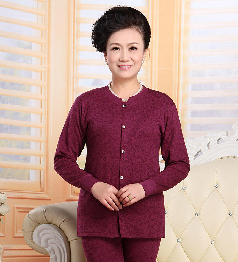 开襟中老年人保暖内衣套装女士纯棉加肥加大开身秋衣秋裤开衫