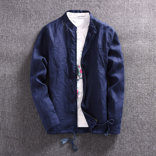 中国风男士棉麻外套青年韩版修身麻布夹克男春秋薄款亚麻上衣男装