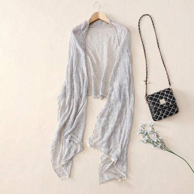 正宗外贸原单小清新素雅刺绣围巾大披肩春夏多功能长方形防晒披肩