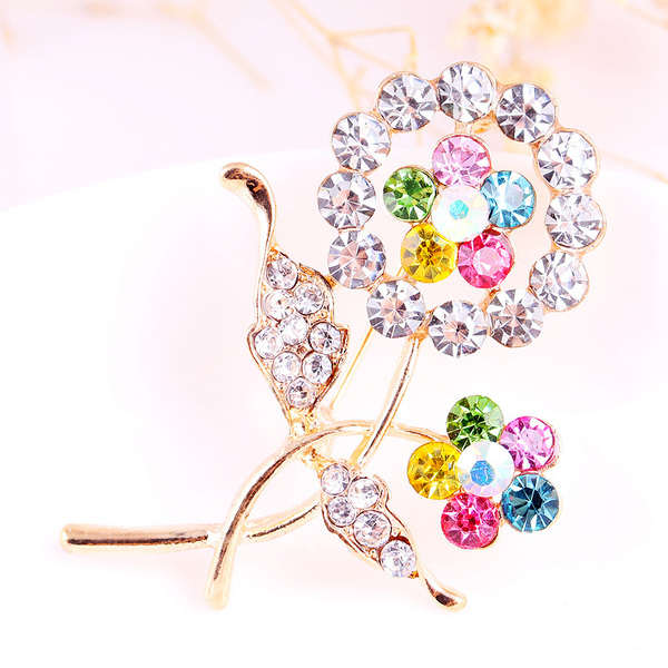 买二送一韩版时尚高档手工水晶彩钻动物花草合金胸针女别针正品