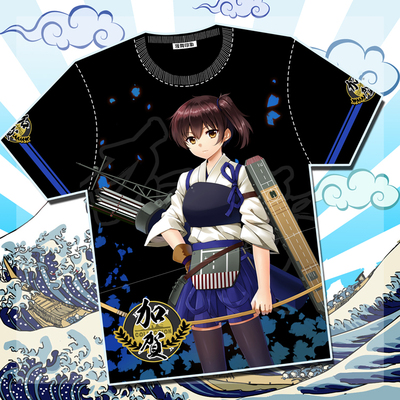 漫舞印象原创 动漫周边 短袖t恤 舰娘加贺 舰队 岛风 黑色 包邮