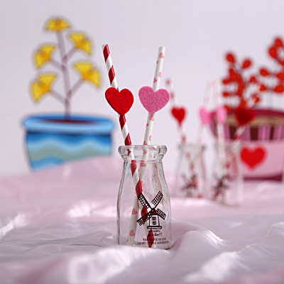 彩色一次性纸质吸管饮料创意婚庆派对爱心艺术环保纸吸管8支装