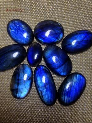 印度直邮 天然深蓝色拉长石高品质吊住无孔裸石 编绳镶嵌 一元拍