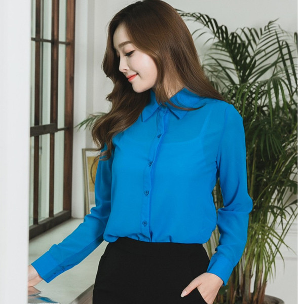 2016春秋新款女装韩版长袖衬衫雪纺衬衫简约显瘦百搭白衬衣上衣女