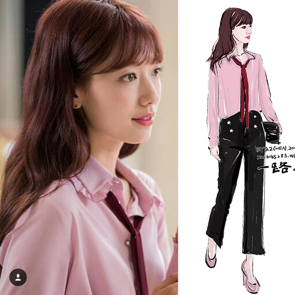 2016韩剧Doctor朴信惠明星同款蝴蝶结系带粉色衬衫雪纺衫S