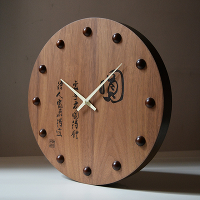 古典中国风挂表客厅装饰静音挂钟中式木质壁钟创意复古石英钟圆形
