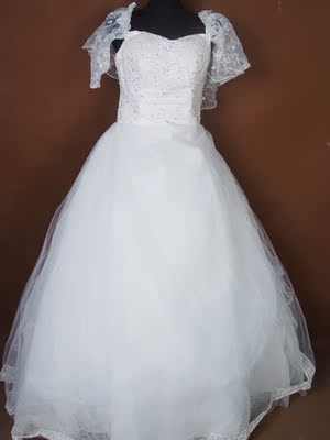 婚纱店 九九新 包肩吊带纱袖系带绑带加肥加大码新娘婚纱白纱2863