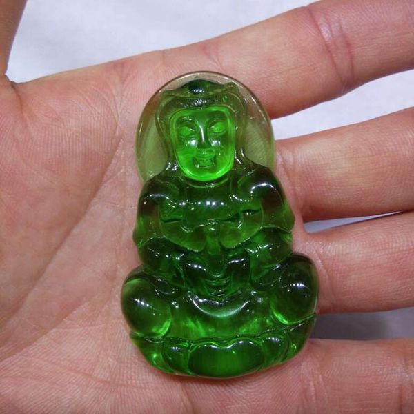 玻璃种满绿色翡翠玉观音冰透水润天然玉石翡翠观音阳绿帝王绿挂件