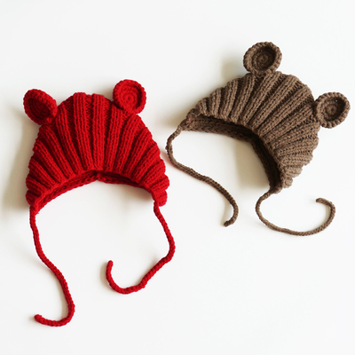 婴儿帽子秋冬男女宝宝毛线针织套头帽耳朵精灵帽中性保暖帽1-6岁