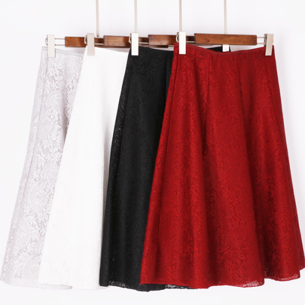 女士2016秋冬季半身裙女中长款新款百搭蕾丝高腰裙纱网A字裙中裙