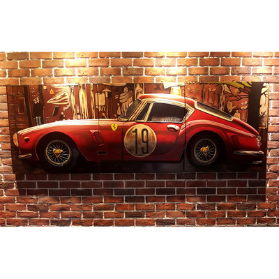 铁皮画 复古怀旧立体纯手工铁皮法拉利跑车咖啡厅欧美风格装饰