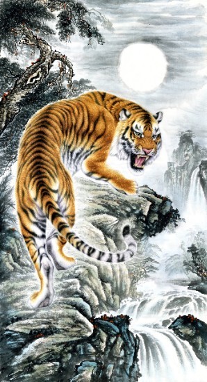 下山虎 国画字画画芯 辟邪虎 老虎画 工笔走兽老虎 国画虎风水画