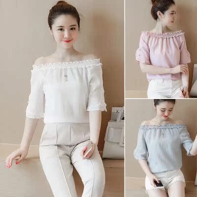 2016夏季新款韩版小清新甜美花色大码露肩一字肩碎花雪纺吊带上衣