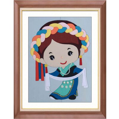 壹朵新品diy布嵌布贴拼布画材料包少数民族服饰人物藏族30x40cm