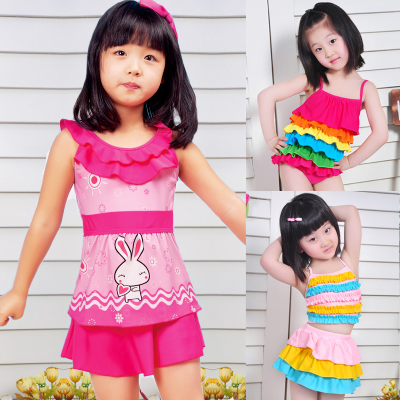 Free shipping children swimwear split skirt style swimsuit female ...