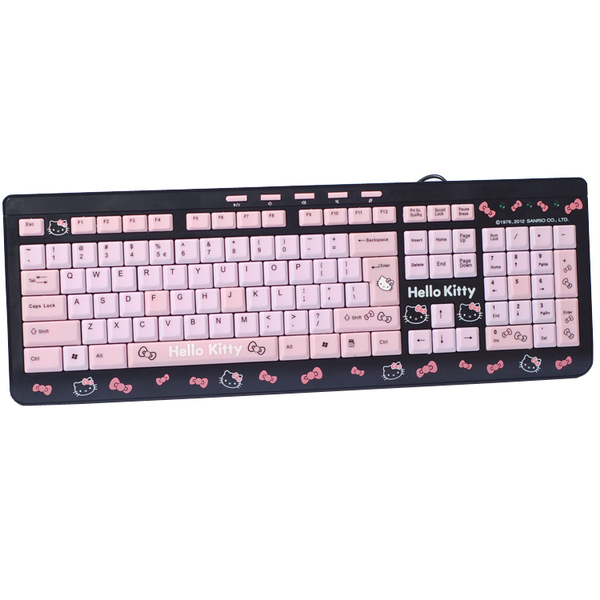 有线键盘可爱女生超薄静音防水usb电脑键盘hello kitty卡通图案-淘宝