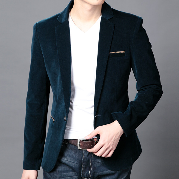 2015秋冬男西便服商务男士休闲小西装修身西服外套灯芯绒英伦夹克