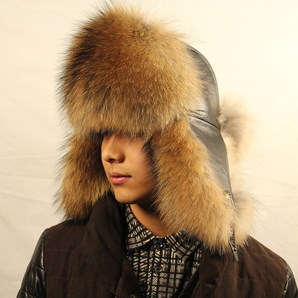 狐狸毛雷锋帽冬季皮草帽子男中老年真皮护耳长毛棉帽东北户外貉子