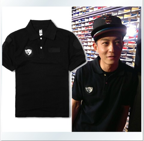 clt 陈冠希 3d 立体刺绣 北极熊胸章 纯棉立领 短袖polo衫潮款男