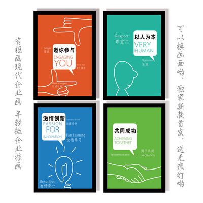 企业办公室装饰画有框画公司团队宣传语尊重励志挂画简约壁画