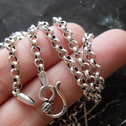 泰银925纯银 曼谷银 手工银 辟邪元宝扣圆环毛衣长项链82cm