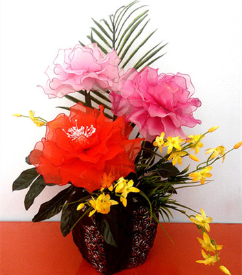 丝网花盆景手工丝袜材料 丝网花成品牡丹花 家居装饰仿真花艺套装