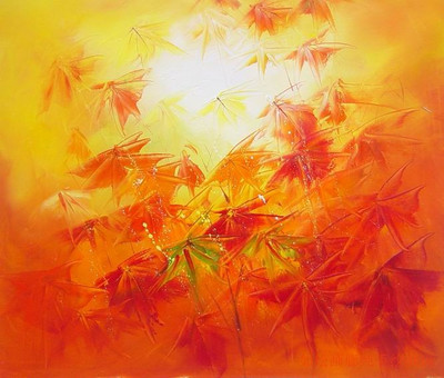 手绘油画 家居装饰画 简约无框画玄关客厅挂画壁画 红枫叶3