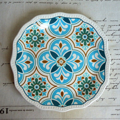 家居软装 波西米亚乡村陶瓷盘子 彩绘餐具 西餐盘 装饰盘 点心盘